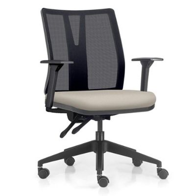 Kit 2 Cadeiras de Escritório Giratória Diretor Flow F02 Base Preta Sintético Bege - Lyam Decor