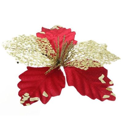 Kit 10 Flor De Natal Vermelha Artificial Com Brilho 19cm
