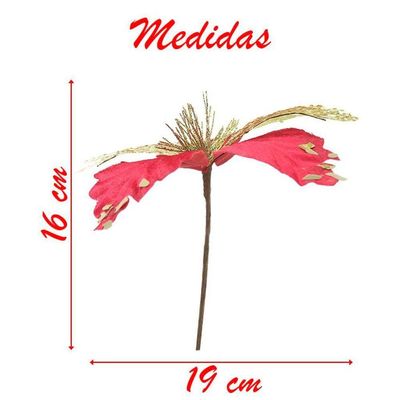 Kit 10 Flor De Natal Vermelha Artificial Com Brilho 19cm