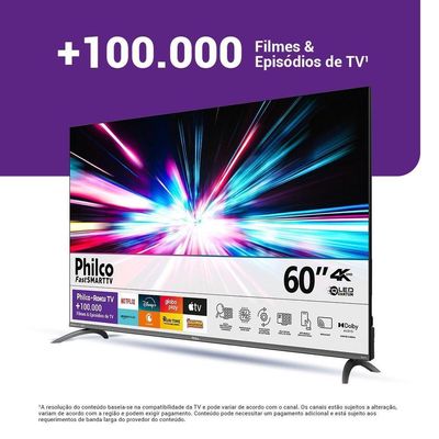 Smart TV 60" Philco QLED Roku Dolby Áudio P60CRA Bivolt