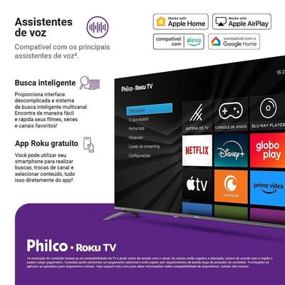 Smart TV 60" Philco QLED Roku Dolby Áudio P60CRA Bivolt