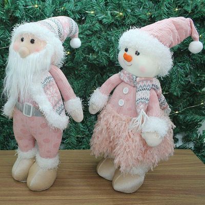 Dupla Boneco Natalino Papai Noel E Boneco De Neve Rosa