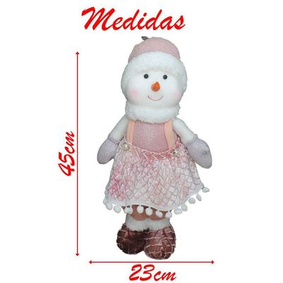 Decoração Natal Boneco De Neve Rosa Natalina 45cm