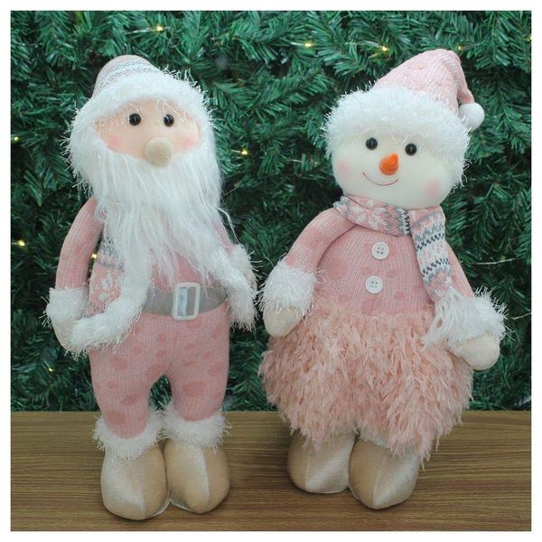Dupla Boneco Natalino Papai Noel E Boneco De Neve Rosa