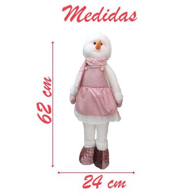 Decoração Natal Boneco De Neve Rosa Natalina 62cm