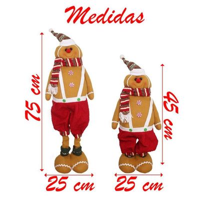 Decoração Boneco Natal Biscoito Ginger Perna Ajustável 75cm