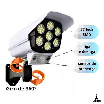 Luminária Solar 77 Led 30w Lorben Formato Câmera Com Sensor De Presença E Controle Remoto