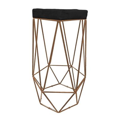 Banqueta Hexagonal Aramado Cobre Suede Preto