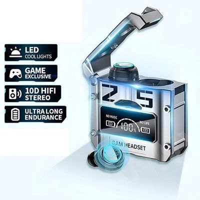 Fone De Ouvido M25 Bluetooth Wireless V5.3 Gamer Com Microfone E Display Led Power Bank - Prata