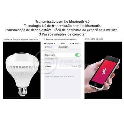 Lâmpada Led 12W E27 Rgb Colorida Com Caixa De Som