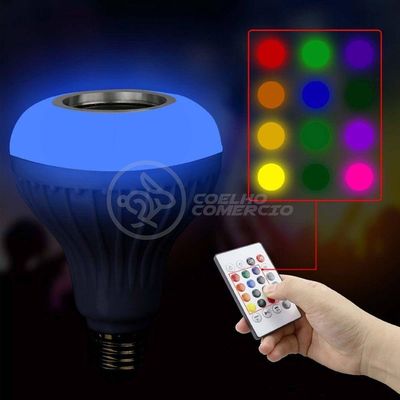 Lâmpada Led 12W E27 Rgb Colorida Com Caixa De Som