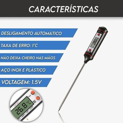 Termômetro Culinário Digital Espeto Alimento Cozinha Comida