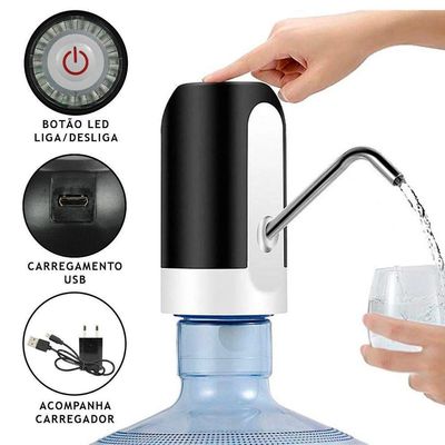 Bebedouro Bomba Elétrica Para Galão água Recarregável Preto