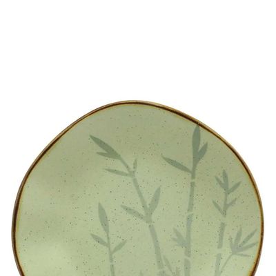 Jogo de 6 Pratos Fundos Oxford Ryo Bambu Marrom e Verde 22,5cm Porcelana