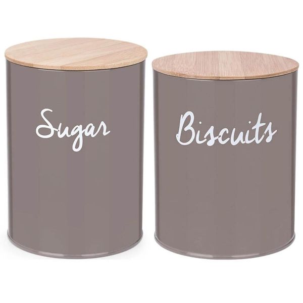 Conjunto 2 Latas Porta Mantimentos Biscoitos e Açúcar Tampa em Bambu Haus Concept Canister