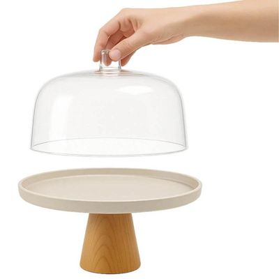Kit 3 Boleiras Porta Bolos com Cúpula e Pé 25x22cm Bege Lume Ou Doces Tortas Padaria