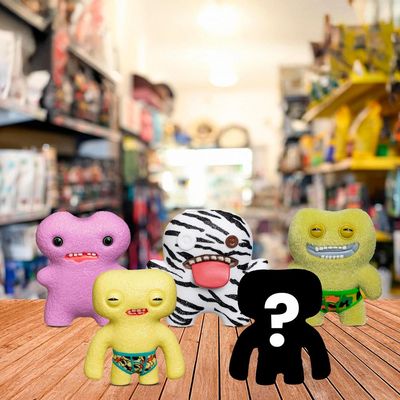 Kit com 5 Mini Bonecos Fuggler 6cm Zebra, Rosa, Verde e Amarelo