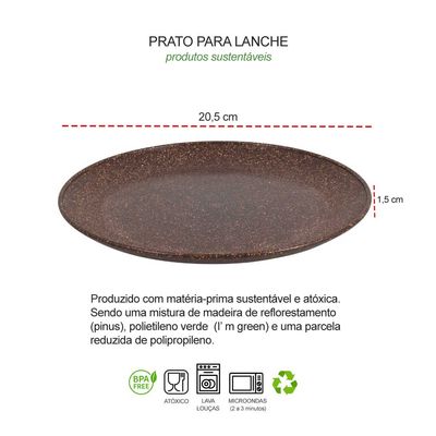 Prato Raso Lanche Marrom 20cm Bar Festa Restaurante BPA Free 6un