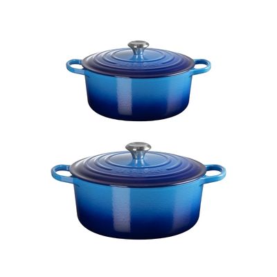 KIT LE CREUSET 2 PANELAS REDONDAS EM FERRO FUNDIDO 20 E 22CM AZURE BLUE