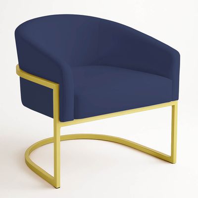 Poltrona Sala Decorativa Industrial Dourada Kit 2 Arielle Suede Azul Marinho D03 - D'Rossi