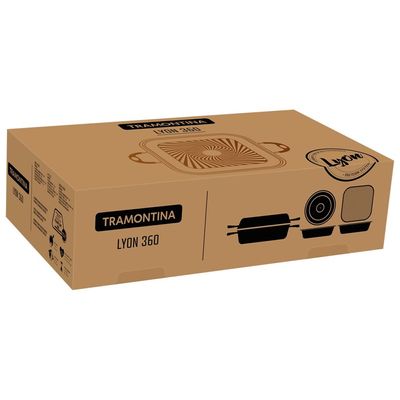 CONJUNTO 6 PEÇAS TRAMONTINA LYON 3 FORMA 1 CAÇAROLA 1 GRELHA EM ALUMÍNIO FORJADO ANTIADERENTE PRETO ALÇA PRETA 20999/053