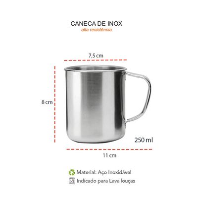 Caneca Xicara Aço Inox 250ml Bar Restaurante Acampar 10un