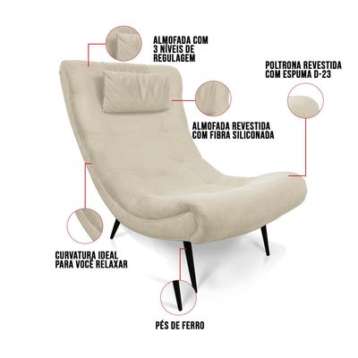 Poltrona Sher Suede Bege Pés Palito de Ferro D03 - D'Rossi