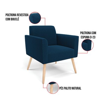 Poltrona Sala Estar Pé Palito Natural Marisa Bouclê Azul D03 - D'Rossi