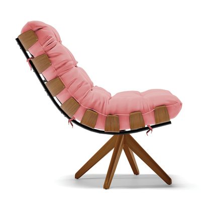 Poltrona Giratória Costela Suede Rosê Base de Madeira MA30 M11 - D'Rossi