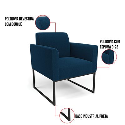 Poltrona Sala Estar Industrial Preto Kit 2 Marisa Bouclê Azul D03 - D'Rossi