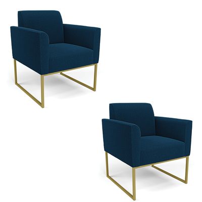 Poltrona Sala Estar Industrial Dourado Kit 2 Marisa Bouclê Azul D03 - D'Rossi