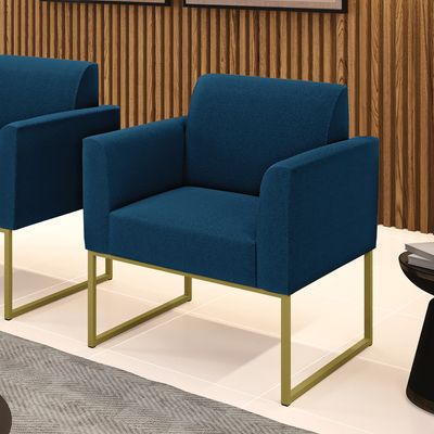 Poltrona Sala de Estar Industrial Dourado Marisa Bouclê Azul D03 - D'Rossi