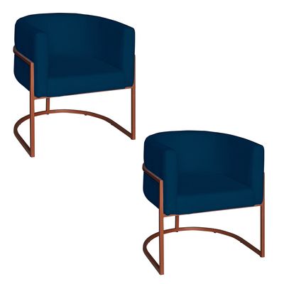 Poltrona Base Industrial Bronze Kit 2 Lety Veludo Azul Marinho