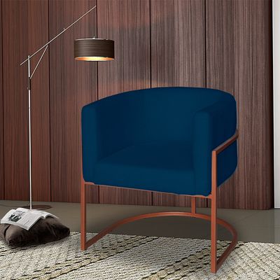 Poltrona Base Industrial Bronze Kit 2 Lety Veludo Azul Marinho