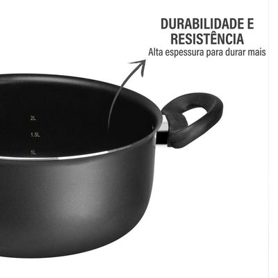 Jogo de Panelas Rochedo Robusta 5 Peças Antiaderente Resist 3X Tampa Vidro Grafite