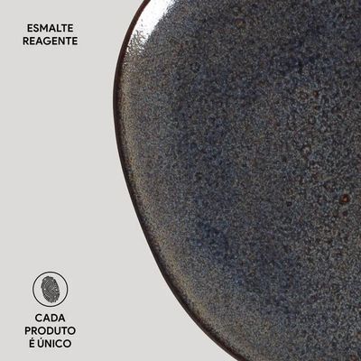 Conjunto de Pratos Rasos Ovais Porto Brasil Orgânico Titanium Azul Escuro 31cm - 6 Peças