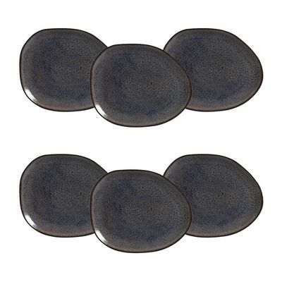 Conjunto de Pratos Rasos Ovais Porto Brasil Orgânico Titanium Azul Escuro 31cm - 6 Peças
