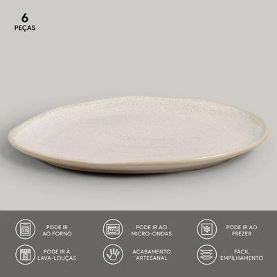 Conjunto de Pratos Oval Porto Brasil Orgânico Latte 31cm - 6 Peças