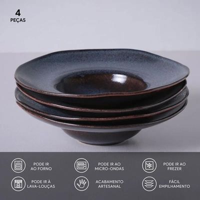 Conjunto de Pratos para Massa Porto Brasil Orgânico Titanium 450ml - 4 Peças