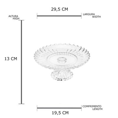 Prato para Bolo com Pé Wolff Geneva Cristal 30x13cm Design Sofisticado Transparente