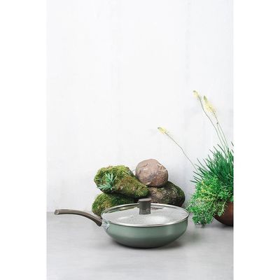 Frigideira Wok Multiflon Ekó 28cm Com Tampa de Vidro Antiaderente 4,3L Verde