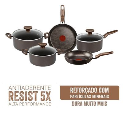 Jogo de Panelas Rochedo Expert 5 Peças Antiaderente Tampas de Vidro Chocolate