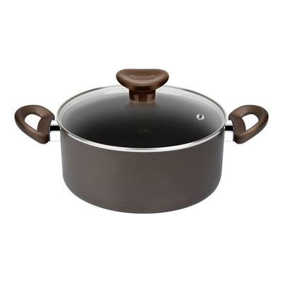 Jogo de Panelas Rochedo Expert 5 Peças Antiaderente Tampas de Vidro Chocolate