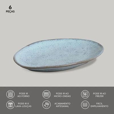 Conjunto de Pratos de Sobremesa Ovais Porto Brasil Orgânico Breeze 22,5cm - 6 peças