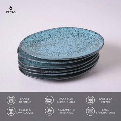 Conjunto de Pratos de Sobremesa Ovais Porto Brasil Orgânico Night Sky 22,5cm - 6 peças