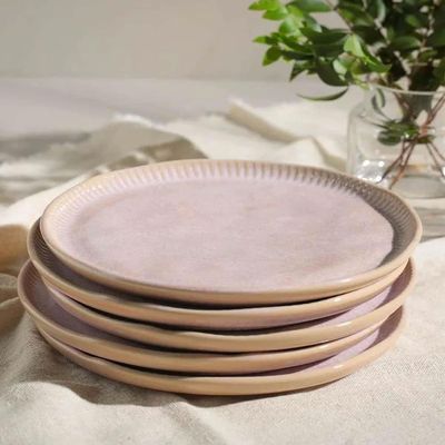 Conjunto de Pratos de Sobremesa Porto Brasil Linhas Litchi Rosa Claro 21,5cm - 6 Peças