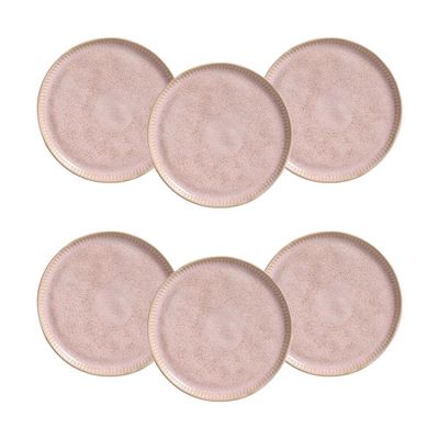 Conjunto de Pratos de Sobremesa Porto Brasil Linhas Litchi Rosa Claro 21,5cm - 6 Peças