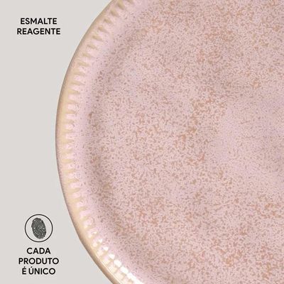 Conjunto de Pratos de Sobremesa Porto Brasil Linhas Litchi Rosa Claro 21,5cm - 6 Peças