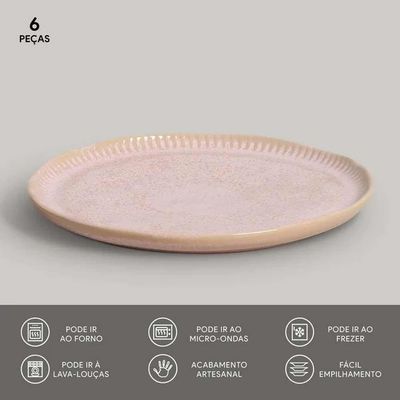 Conjunto de Pratos de Sobremesa Porto Brasil Linhas Litchi Rosa Claro 21,5cm - 6 Peças