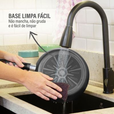 Jogo de Panelas Rochedo Robusta 5 Peças Antiaderente Resist 3X Tampa Vidro Grafite